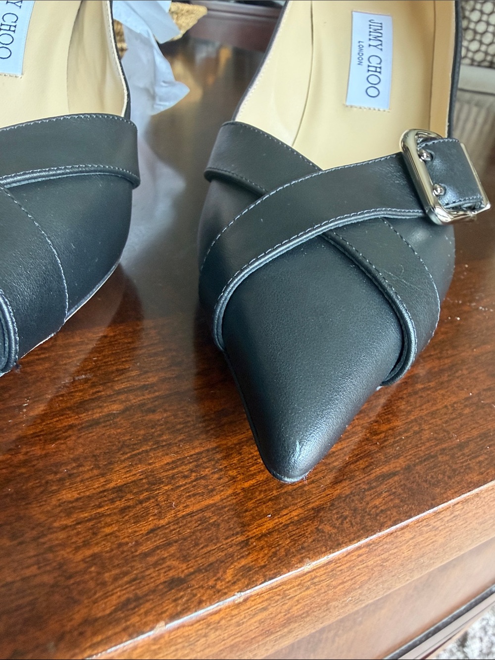 Jimmy Choo Black Leather Pointed-Toe Pumpwith Buckle Detail Alix85 size 41 NWT - Picture 7 of 9